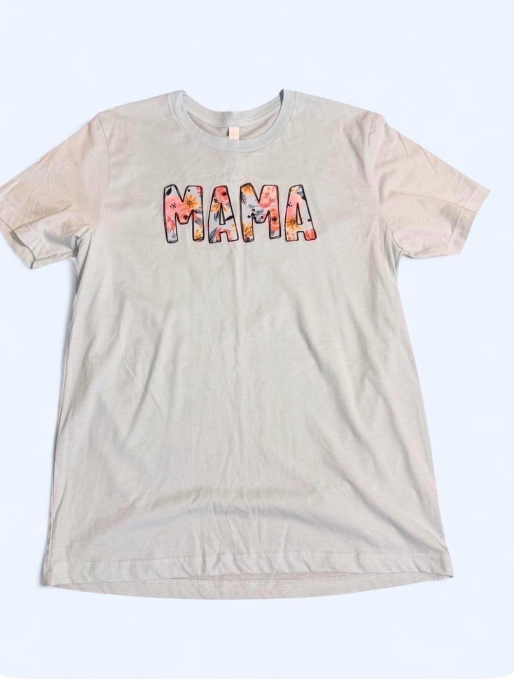 Bella Canvas Cream Tee with Pink & Orange Floral MAMA Graphic